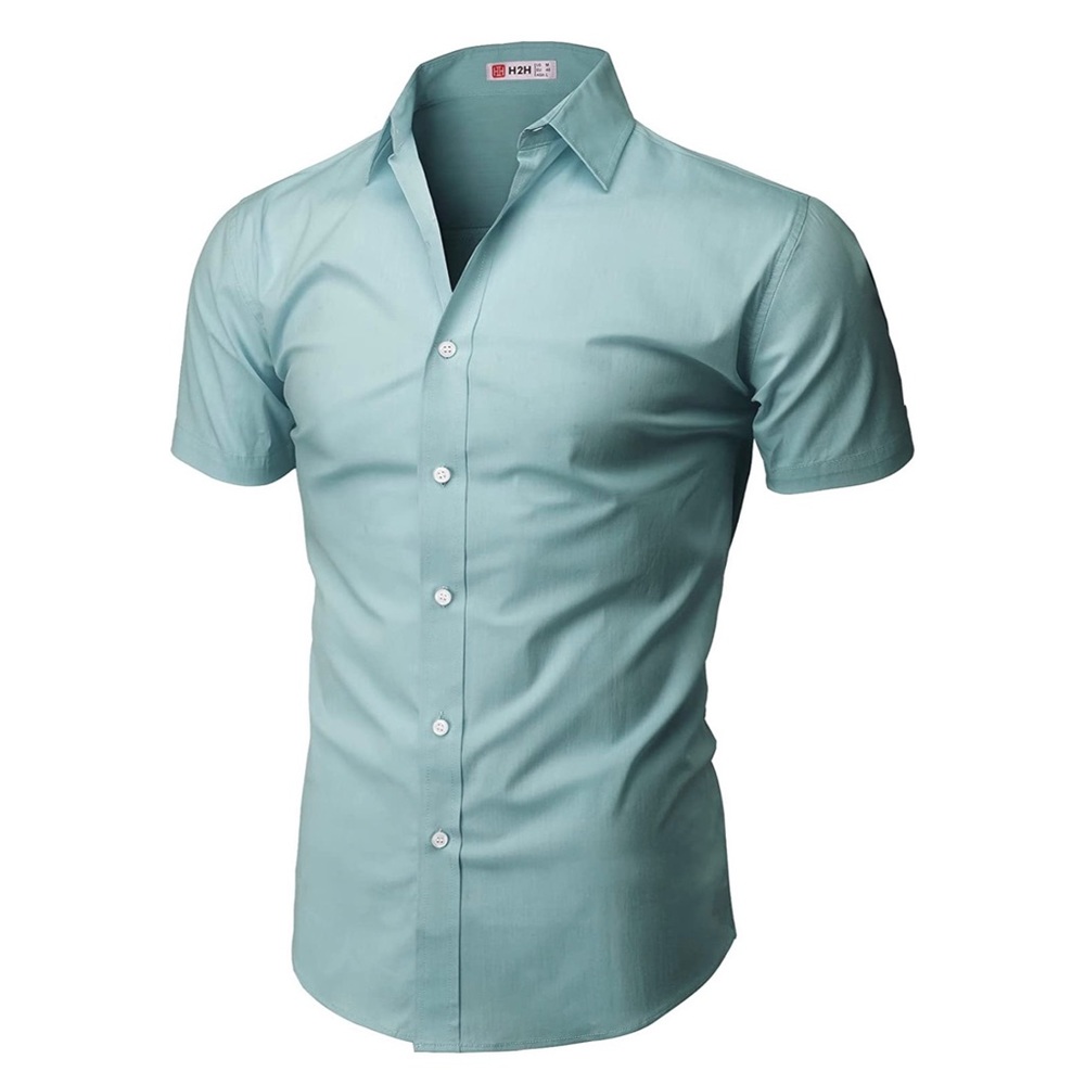 H2H Mint Short Sleeve Slim Fit Button Up Shirt